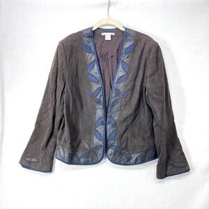 Peter Nygard Jacket Women XL Brown Suede Leather Artsy Boho Lagenlook European